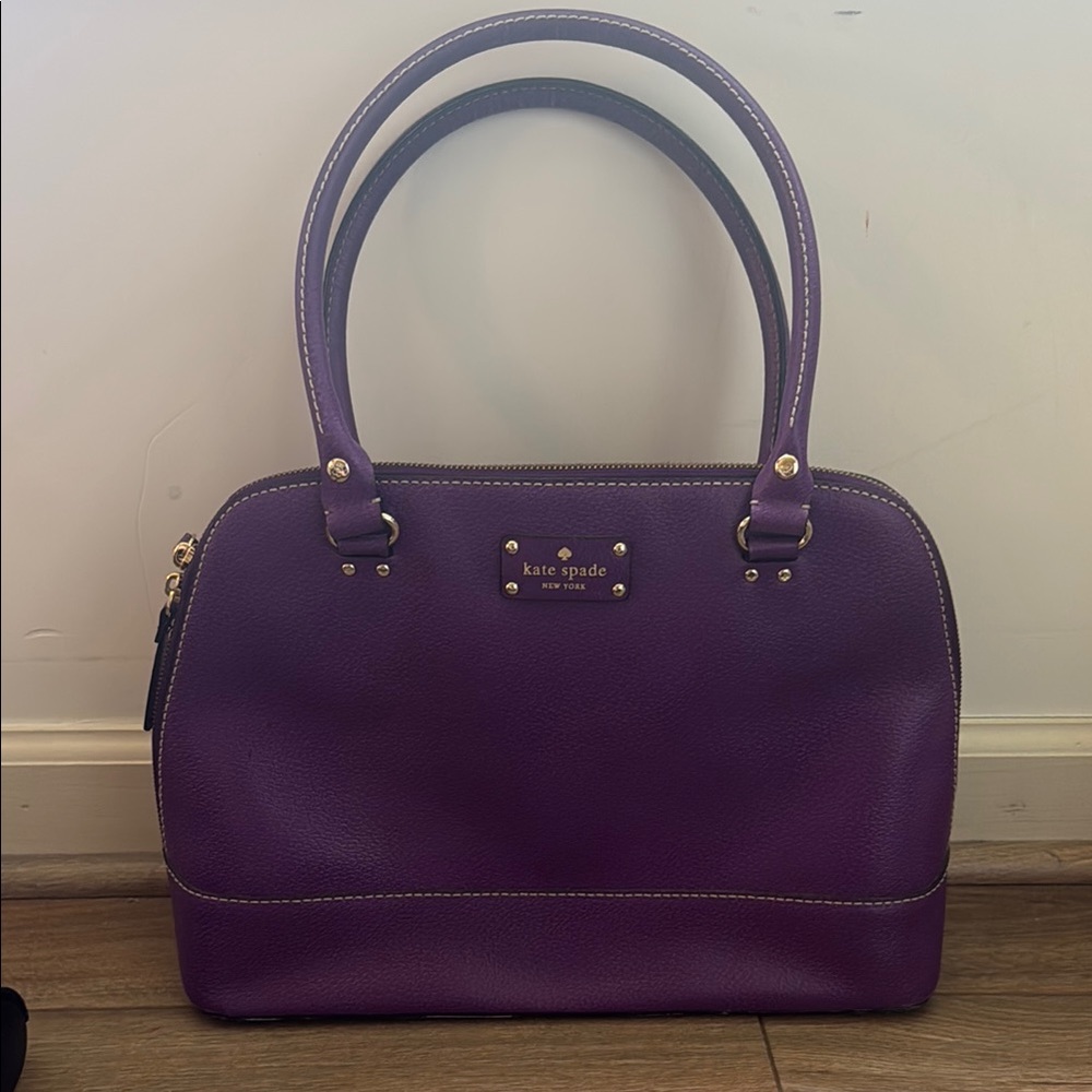 Kate Spade Purple Structured Satchel Leather Bag with Handles, Medium Sized